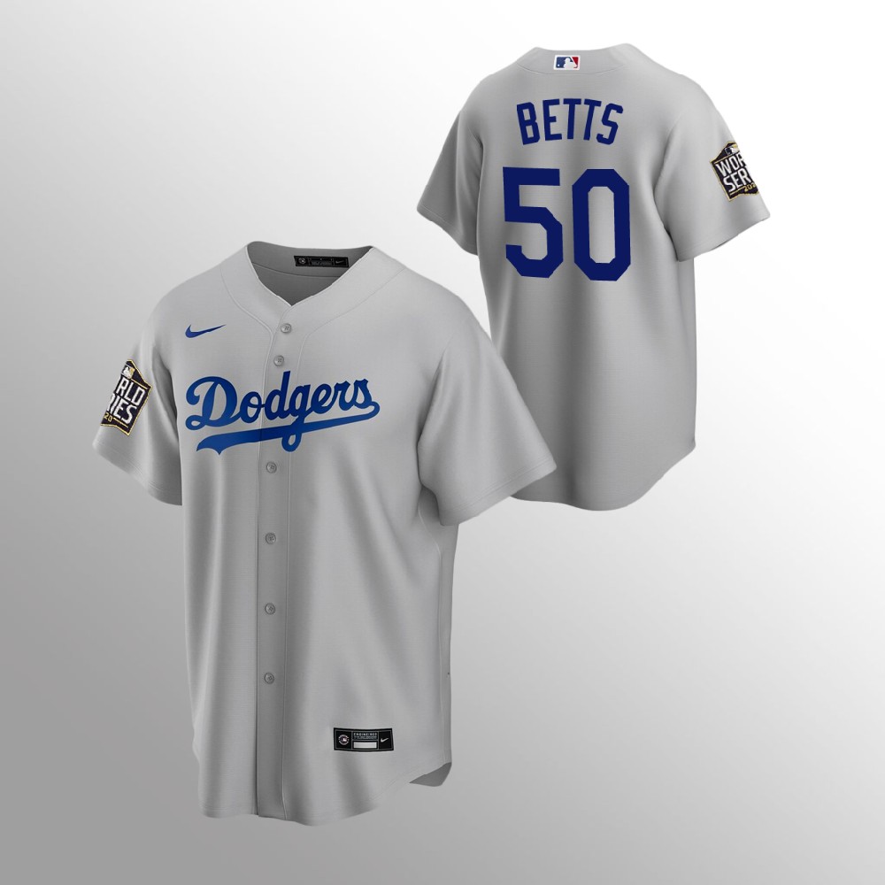 Men's Los Angeles Dodgers #50 Mookie Betts Grey 2020 World Series Bound stitched Jersey